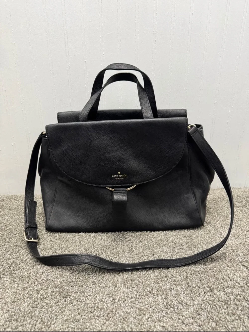 kate spade Black Pebbled Leather Satchel with Adjustable Strap